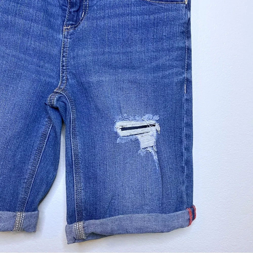 Seven7 Medium Wash Distressed Ripped Cuffed Bermuda Denim Jean Shorts - 4